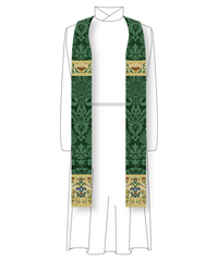 Green Silk Damask and Tapestry Priest Stole | Green Priest stole Tapestry Accents