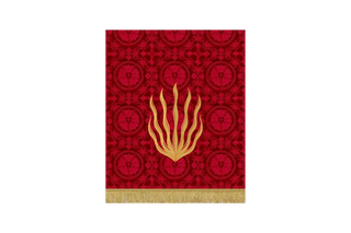 Red Pentecost pulpit fall with burning bush and seven tongues of flame