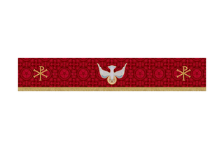 Red Pentecost superfrontal with descending dove and gold Chi Rho symbols