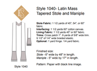 Latin Mass Tapered Stole Maniple Pattern |Sewing Pattern Style 1040