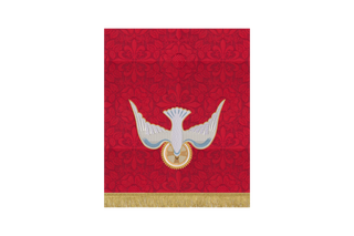 Red Pentecost pulpit fall with descending dove and radiant nimbus embroidery