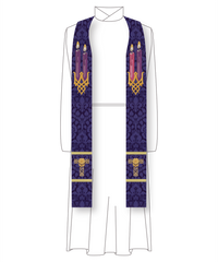 Advent Tau Cross Candles Stole | Blue or Violet Advent Pastor Priest Stole