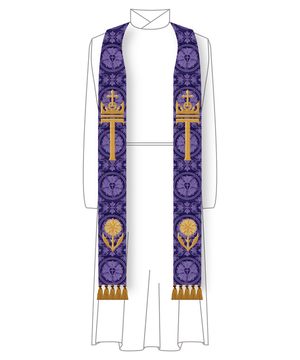 Advent Tau Cross Crown Messianic Rose Stole | Blue or Violet Priest Stole