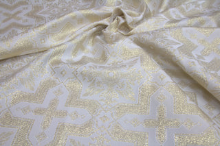 White and gold Tintern liturgical brocade with crosses and eight-pointed stars in a geometric diaper pattern Details