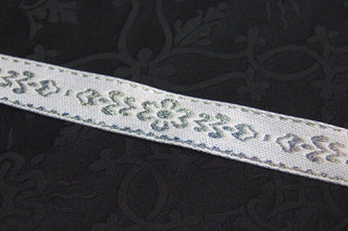 White & Silver Floral Jacquard Ribbon Trim – 1 Inch