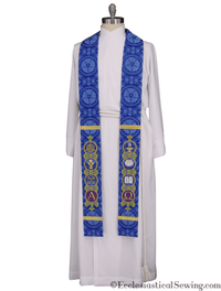 Advent Blue Pastor Stole | Catechesis Alpha Omega Pastor Stole - Ecclesiastical Sewing