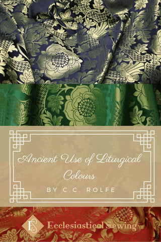 Ancient Use of Liturgical Colours by C. C. Rolfe: Front cover featuring blue, green and red floral fabrics.