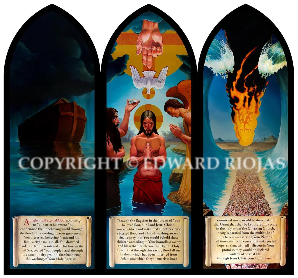 Ed Riojas Line Art Baptismal Triptych by Edward Riojas | Liturgical Art Print ...