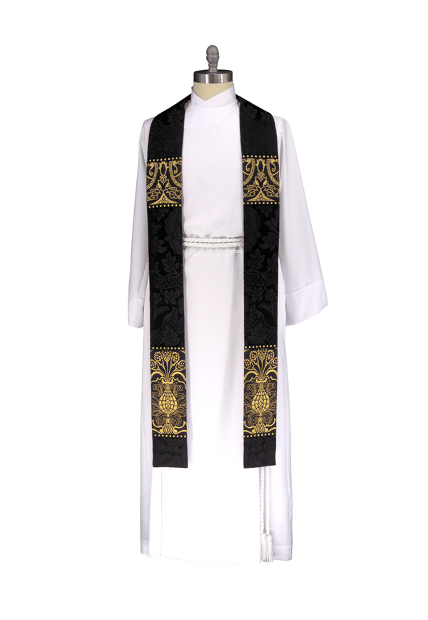 Black Gold Brocade Priest Stole | Black Gold Lent Priest Pastor Stole - Ecclesiastical Sewing