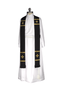 Black Pastor Priest Stole Brocade | Black Gold Cross Pastor Priest Stole - Ecclesiastical Sewing