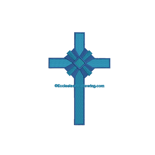 Blue Stained Glass Cross Digital Embroidery | Cross Religious Machine Embroidery Design Digital Download Ecclesiastical Sewing