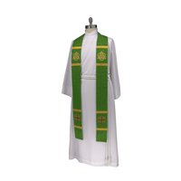 Sanctifid Budded Cross Trinity Stole Green Pastor Stole | Green Brocade Trinity Stole Liturgical Brocade Ecclesiastical Sewing