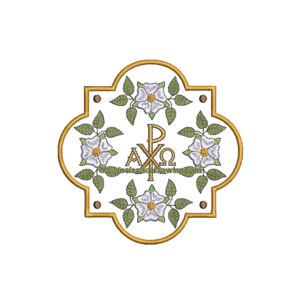 Christmas Rose Quatrefoil Chi Rho Digital Embroidery | Christmas Design - Ecclesiastical Sewing