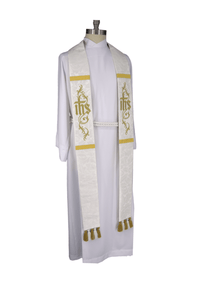 Dayspring IHS Flourish Clergy Stole | Pastor Priest White Stole Festival - Ecclesiastical Sewing