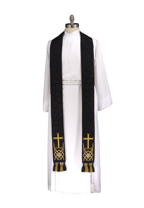 Eleison Lattice Priest Stole in Black | Black Pastor Priest Stole - Ecclesiastical Sewing