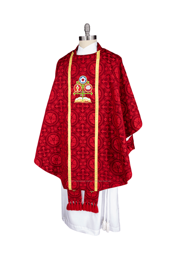 Gothic Chasuble Style #2 in the Luther Rose Brocade Ecclesiastical Collection - Ecclesiastical Sewing