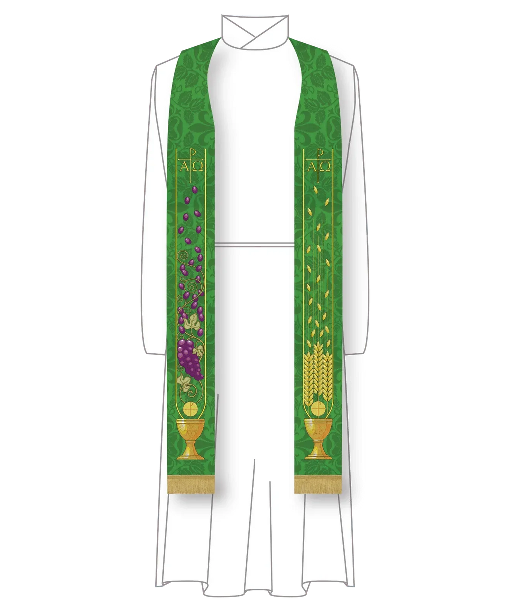 Green Pastor Stole Grapes and Grain Collections | Green Trinity Pastor ...