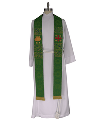 Green Pastor Stole Shell and Cross | Green Priest stole Baptism - Ecclesiastical Sewing