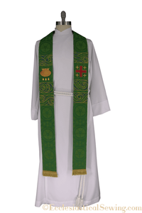 Cross and Shell Green Stole | Pastor Priest Stole Baptism Ecclesiastical Sewing
