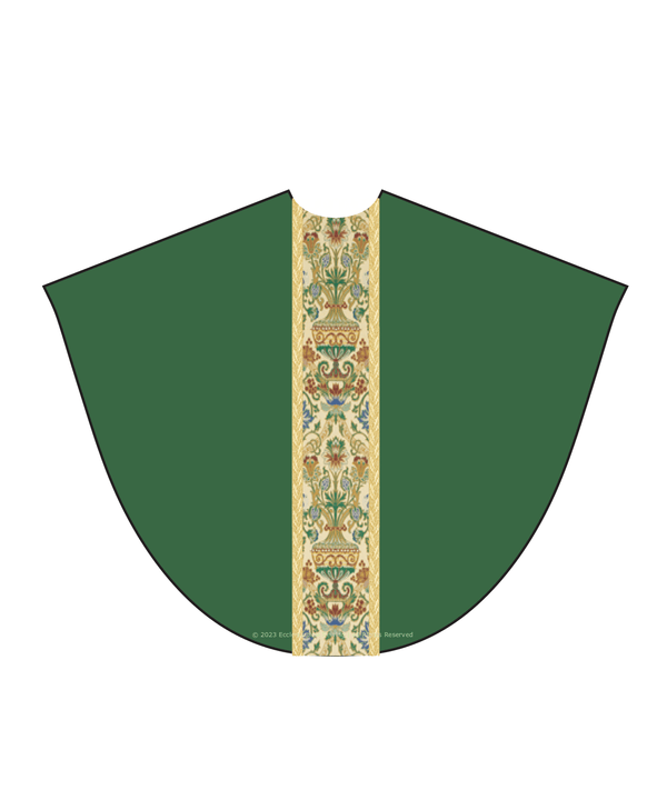 Green Silk Damask Chasuble Tapestry Accents | Silk and Tapestry Chasuble - Ecclesiastical Sewing
