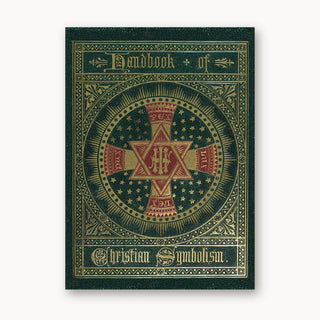 Handbook of Christian Symbolism by W. and G. Audsley: Front view of the green and gold decorative cover.