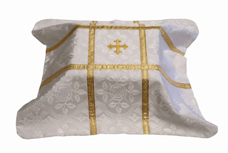 White Urn Funeral Pall with Cross | Satin-Lined Brocade Pall