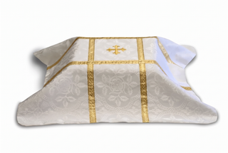 White Urn Funeral Pall with Cross | Satin-Lined Brocade Pall
