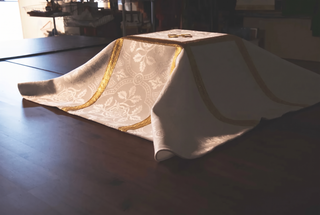 White Urn Funeral Pall with Cross | Satin-Lined Brocade Pall