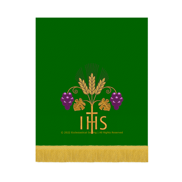 IHS Grapes Embroidered Green Pulpit Fall | Green Trinity Pulpit Fall - Ecclesiastical Sewing