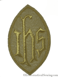 IHS Goldwork Monogram Oval Church Vestments APplique | Goldwork Applique Church Vestments Ecclesiastical Sewing