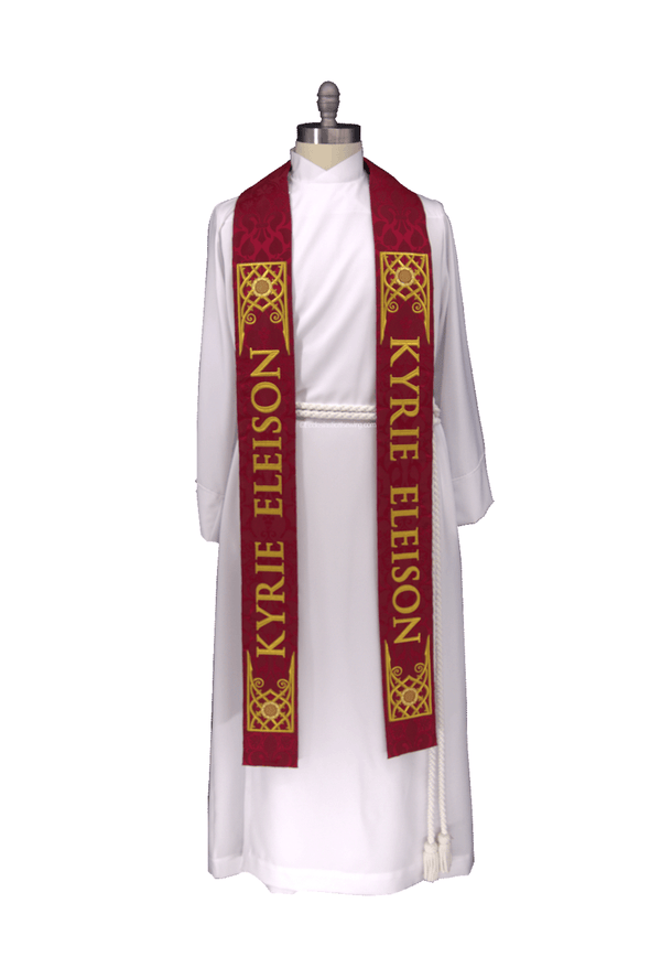 Kyrie Eleison Scarlet Stole | Holy Week Martyr Priest Stoles - Ecclesiastical Sewing