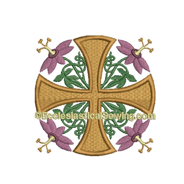 Large Lent Cross Passion Flower Digital Embroidery | Passion Flower Digital Embroidery Design Ecclesiastical Sewing