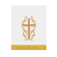 Latin Flourish Cross White Pulpit Fall |White and Gold Pulpit Hanging - Ecclesiastical Sewing