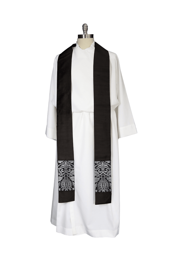 Martyr Stole | for Priest or Deacon with Black and Silver Trim - Ecclesiastical Sewing