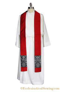 Martyr Stole | for Priest or Deacon with Black and Silver Trim - Ecclesiastical Sewing