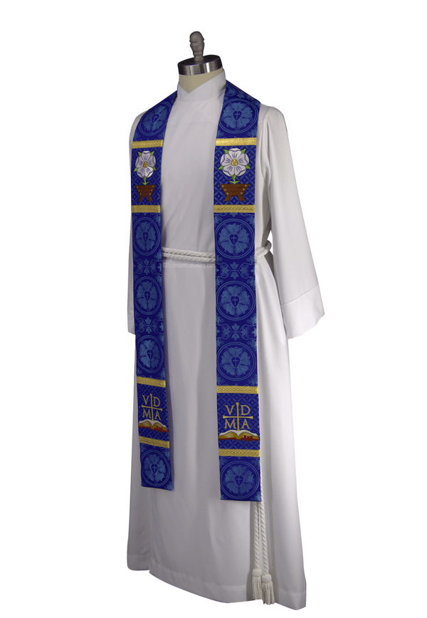 Messianic Rose Manger Stole | Blue or Violet Advent Pastor Priest Stole - Ecclesiastical Sewing