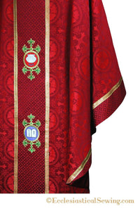 Red Reformation Monastic Chasuble | Luther Rose Brocade Ecclesiastical Sewing