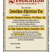 Ordination Anniversary Certificate | Pastoral Certificate