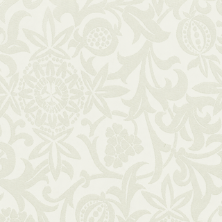Passion Flower brocade in Ivory with repeating woven flowers and scrolling foliage.