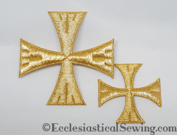 Patee Cross Rose Metallic Gold | Iron On Cross Applique Ecclesistical Sewing