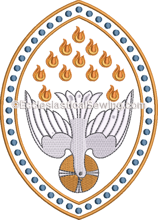 Pentecost Embroidery Dove Design w/ Oval Frame | Religious Embroidery
