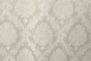 Ravenna Ivory Brocade fabric with large chenille floral motif and scrolling design