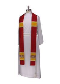 Red Gold Silk Dupioni Pentecost Stole | Red Pastor Priest Stole - Ecclesiastical Sewing