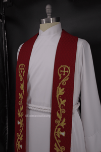 Red or Ivory Rose and Vine Priest Stole Festival Pastor Priest Stole - Ecclesiastical Sewing