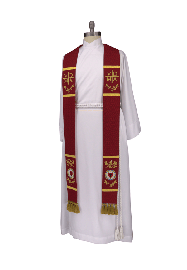 Reformation Rose Lutheran Stole | Red Pastor Priest Stole VDMA - Ecclesiastical Sewing