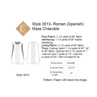 Style 3013 Roman Spanish Chasuble Yardage Chart