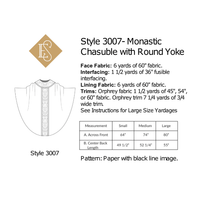 Round Yoke Monastic Chasuble Sewing Pattern | Style 3007 Monastic Chasuble Pattern Yardage Chart Ecclesiastical Sewing