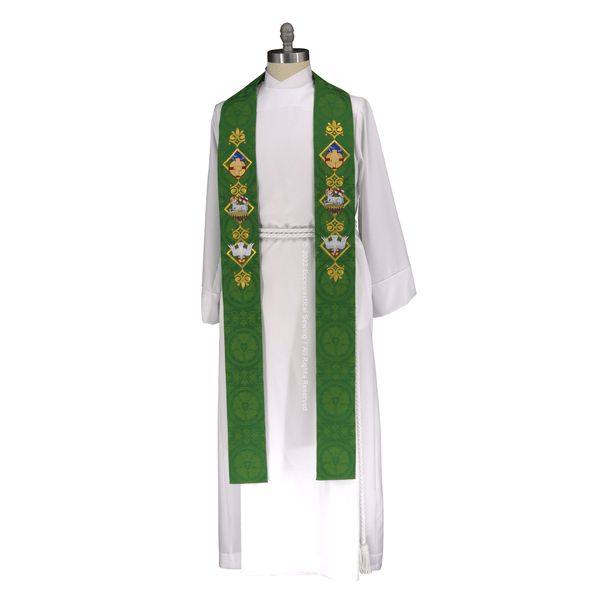 Trinity Pastor Priest Stole Agnus Dei Dove | Green Pastor Priest Trinity Symbol Stole Ecclesiastical Sewing
