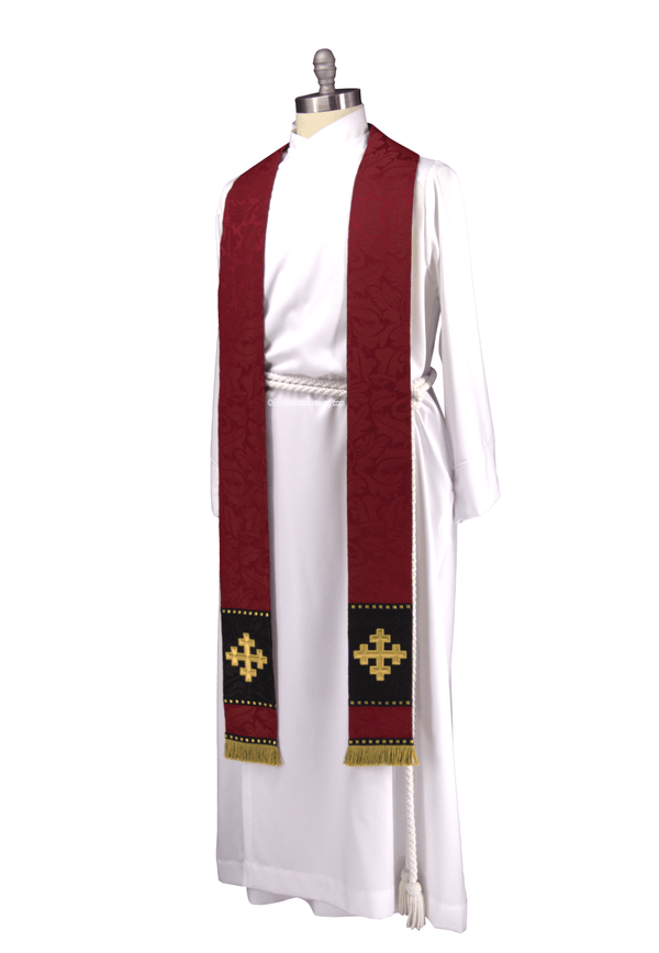 Scarlet Cross Priest Stole Passion | Oxblood Lent Priest Stole - Ecclesiastical Sewing