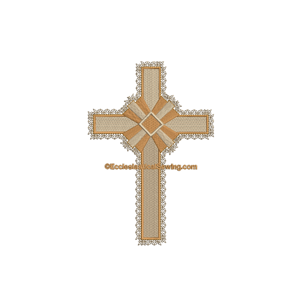 Stained glass Detailed Edge Cross Digital Embroidery Design | Cross Machine embroidery Design Ecclesiastical Sewing